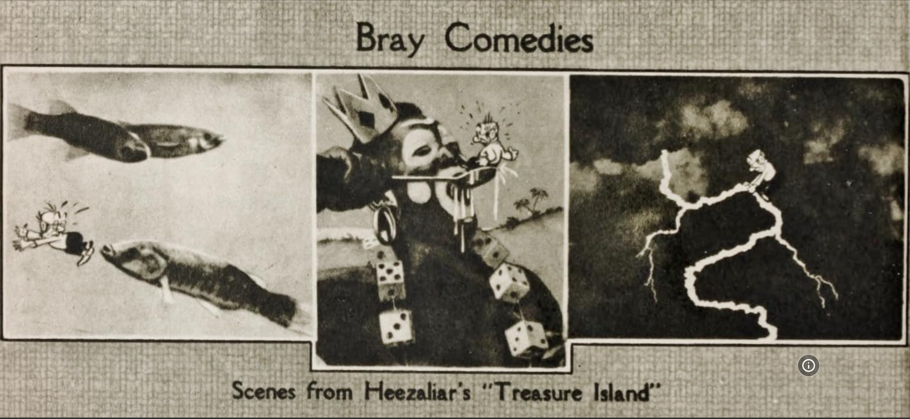 Pictures of three frames shown in Colonel Heeza Liar's Treasure Island